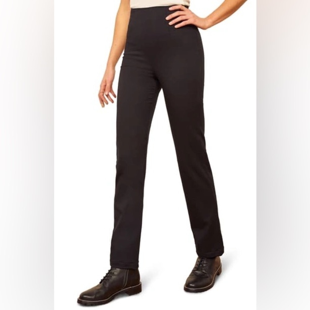 Reformation Sera Pants Black Back Zipper Form Fitting Straight Leg Size 10